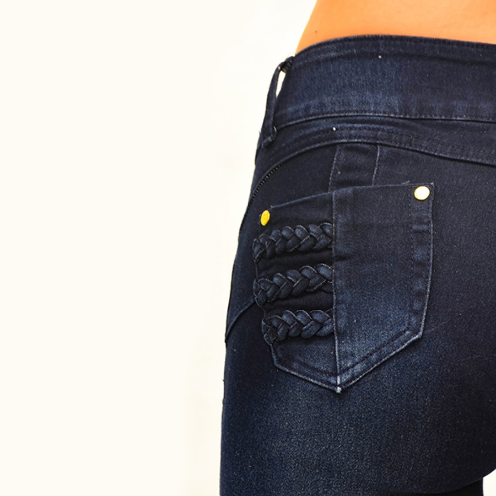 •||NEW||• BRAIDED POCKET-DETAIL HIGH-WAISTED JEANS